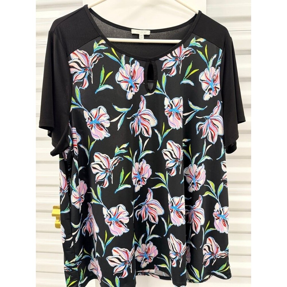 Ava James Floral Print Blouse - Size 2X